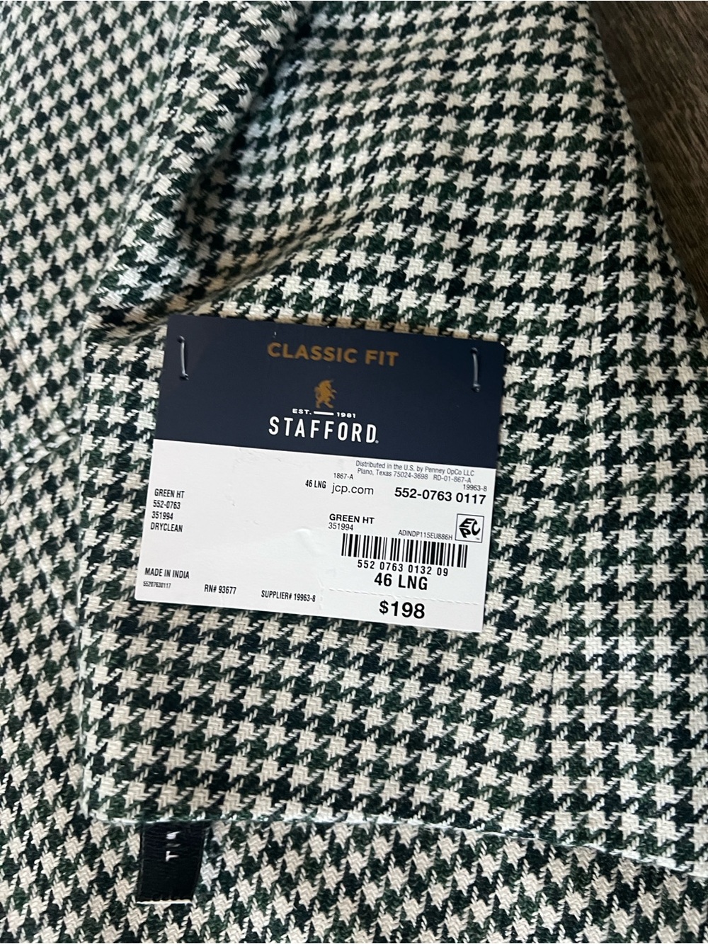 Stafford Classic Green Houndstooth Sport Coat-Size 46L - Picture 3 of 12
